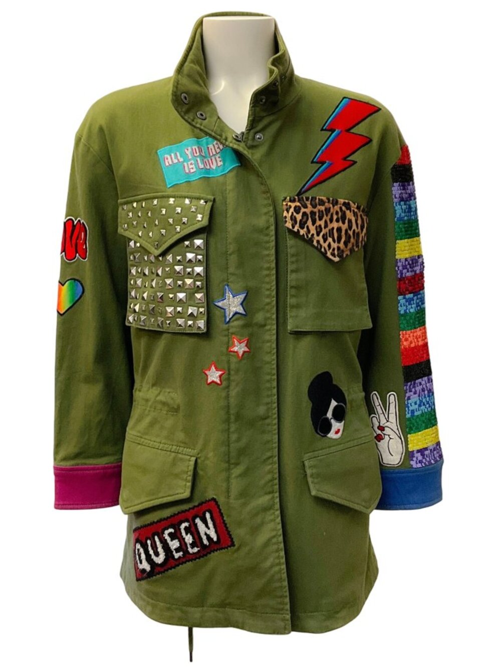Alice + Olivia Army Green Russo Patchwork Military Coat